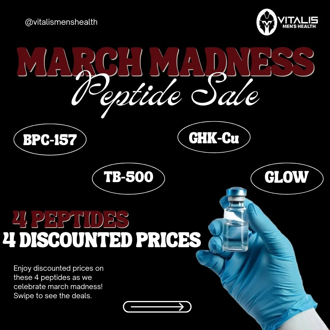 March Madness is here and we are celebrating with a limited peptide sale.

For a limited time, four of our most popular peptides are discounted to support recovery, performance, and overall regenerative health.

These special March Madness prices are