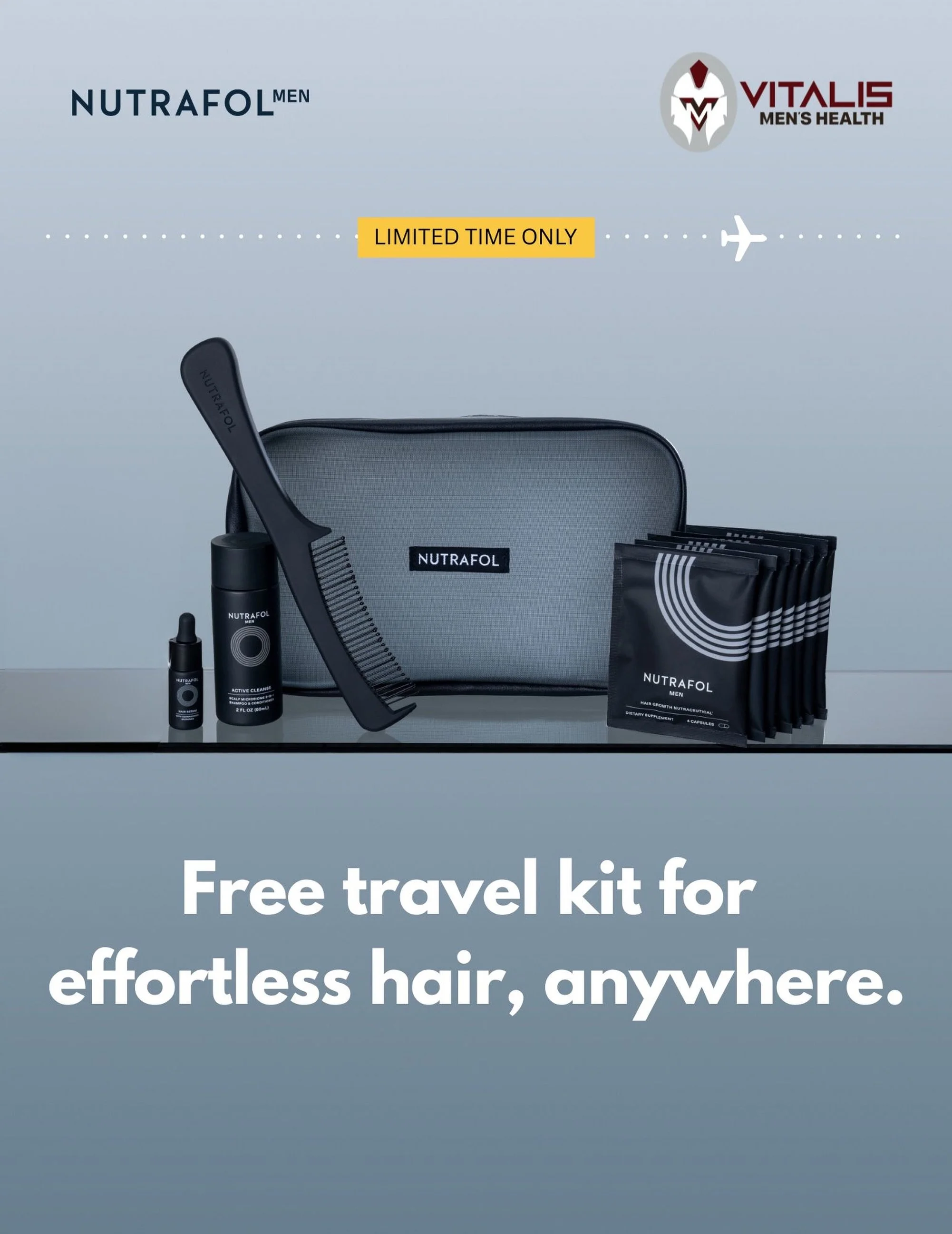 In honor of Father&rsquo;s Day, treat the dad in your life to the gift of confidence and hair wellness.
Purchase a 3-month pack of Nutrafol at Vitalis Men&rsquo;s Health and receive a FREE men&rsquo;s travel kit while supplies last.
The perfect gift 