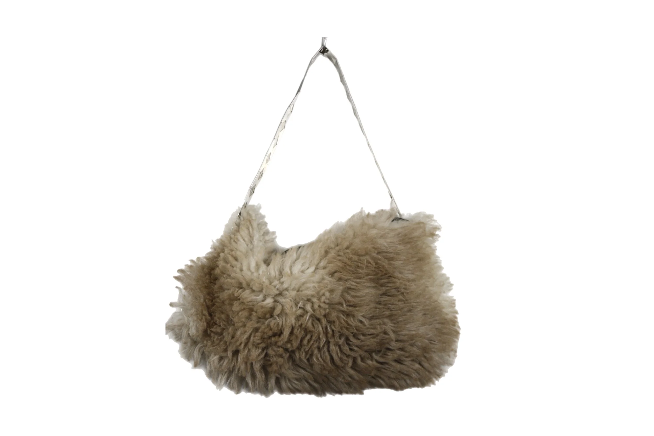 the silver brown fur belt bag