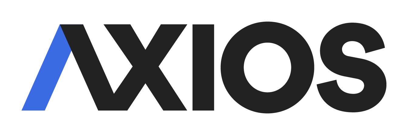A logo with the word 'Axios' in black, featuring a stylized blue arc over the letter 'A'.