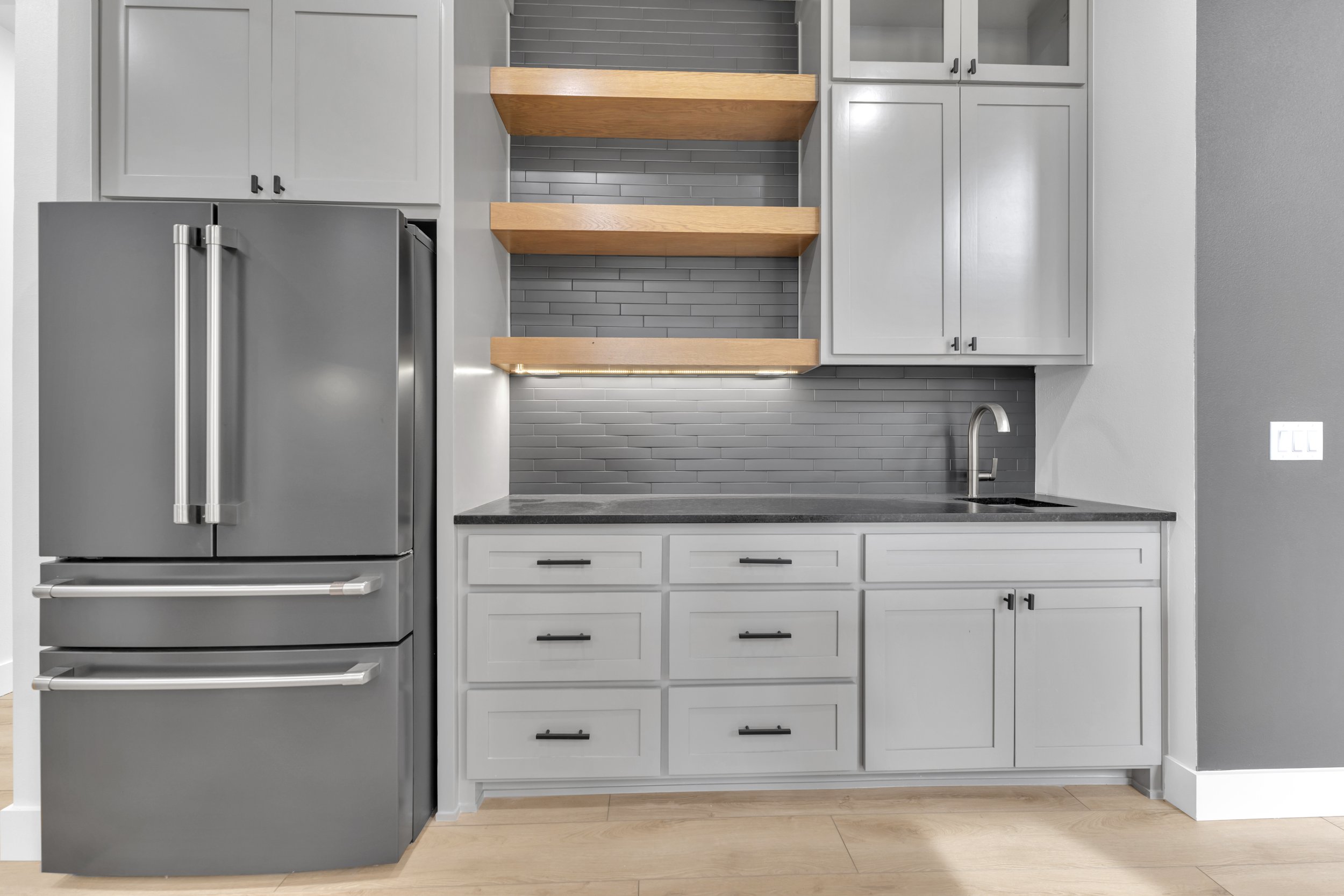 Cafe Fridge with Coffee Bar and Built In Shelves