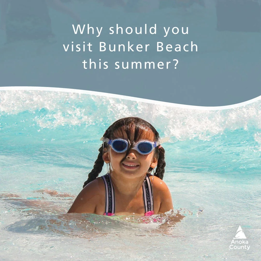 Why should you visit Bunker Beach this summer?
You can enjoy so much, all in one place!

Soak up the summer sunshine. ☀️
Ride cool three-foot waves in the wave pool. 🌊
Test your skills on the wiggly water walk. 🐸
Float and relax along the lazy rive