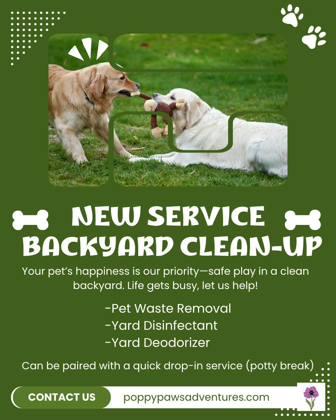 New Service Announcement!! We understand life gets busy and its never flattering to clean up after your pet. Let us take care of it for you! There is a link on our website to request services or more information.