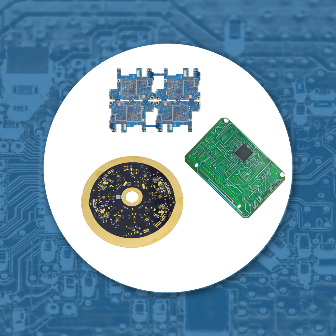 Custom printed circuit boards including multilayer, HDI, RF, flexible, and high-reliability PCB assemblies with advanced surface finishes