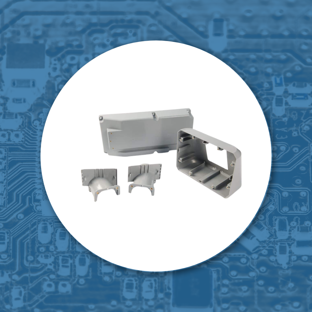 Custom injection molded plastic components including overmolding, insert molding, and engineered resin selection for electronic assemblies