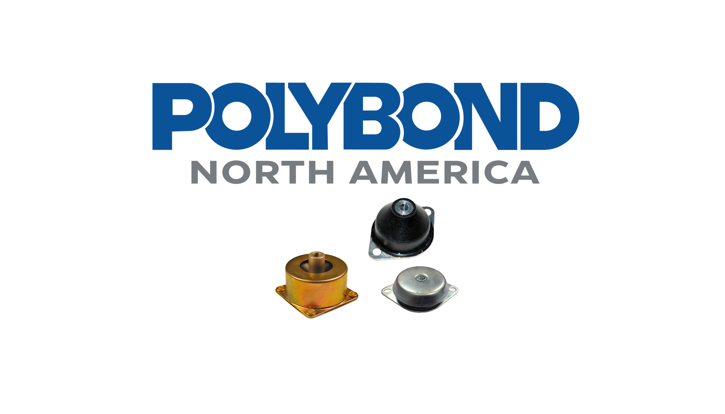 Polybond North America Inc logo with three vibration isolation mounts or pads.