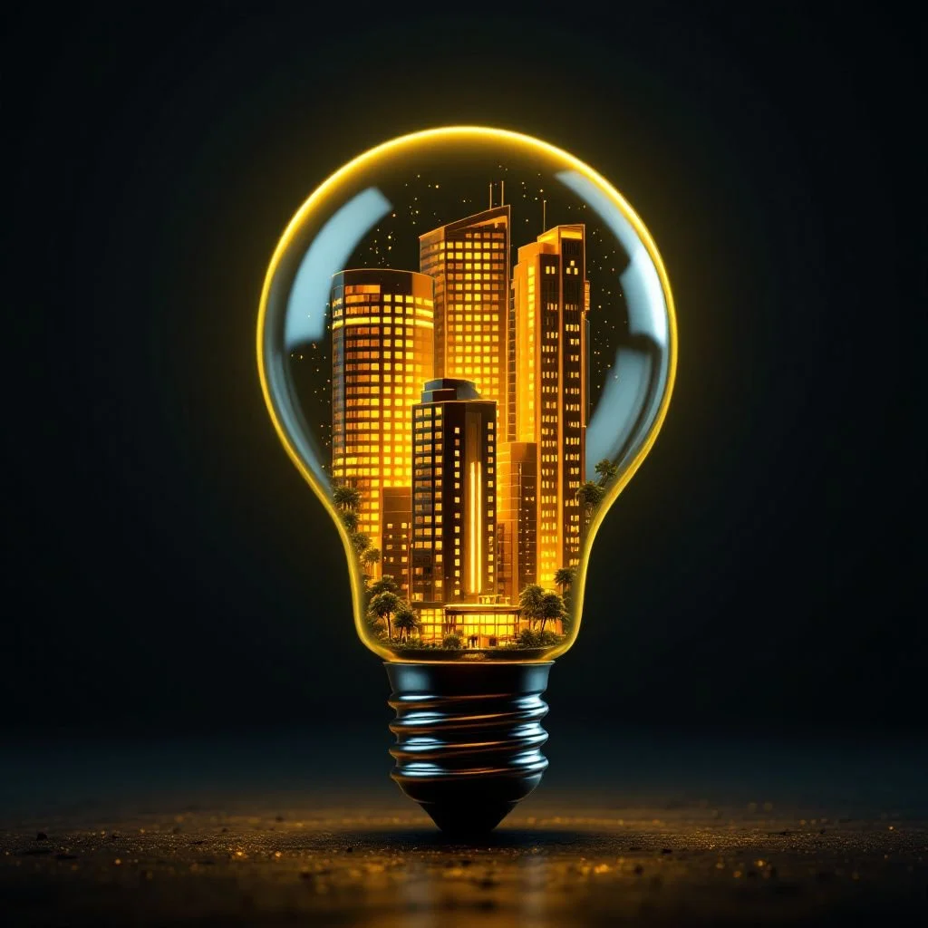 Futuristic Buildings in a Light Bulb