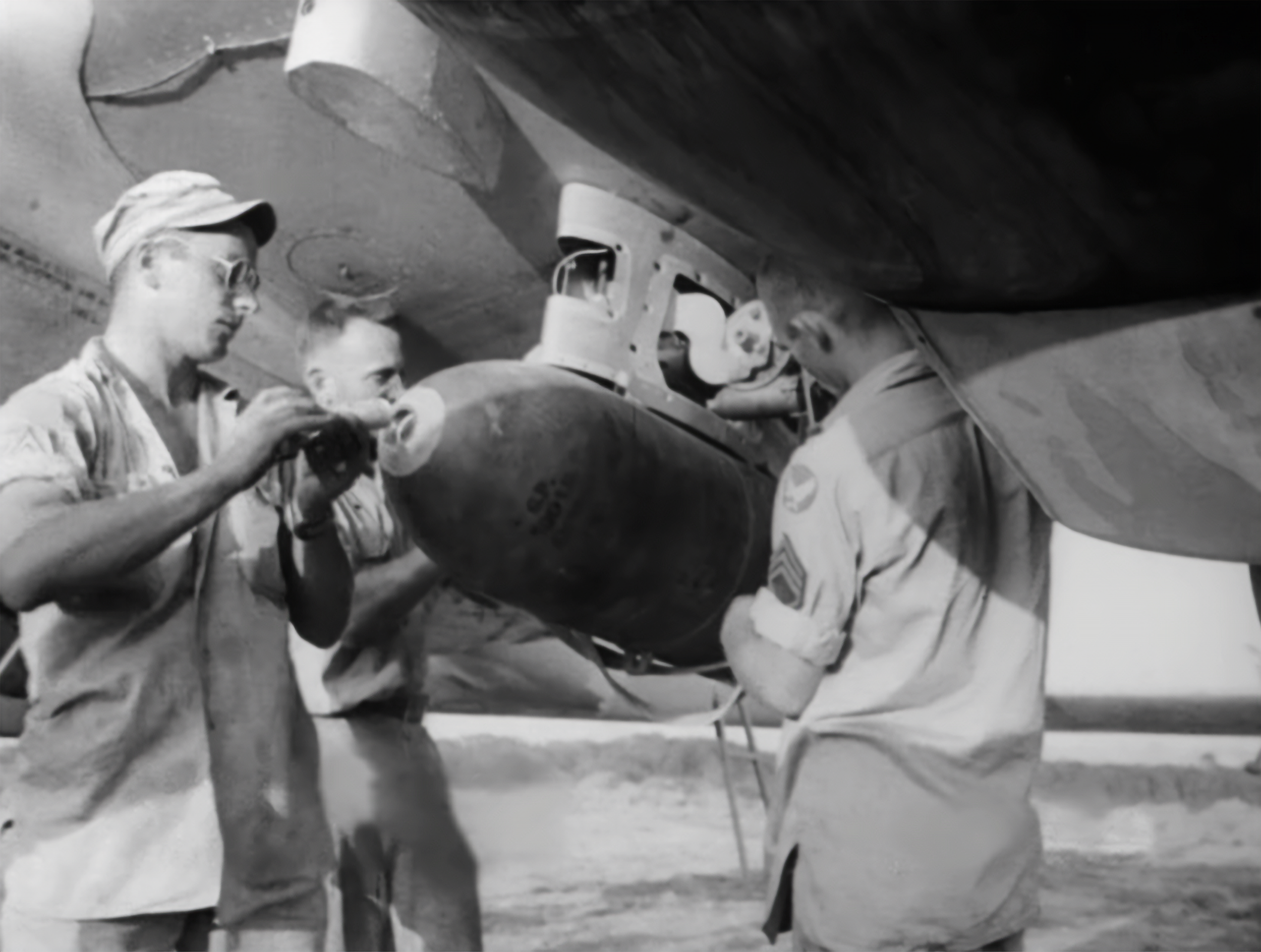 Likely Basil from the war film "Angels in Overalls," click to watch; 
"Earlier in the war, sometimes we'd hang them fairly early, but we didn't fuze them until they were just about ready to go. Because they were lethal, you know, when they were fuzed