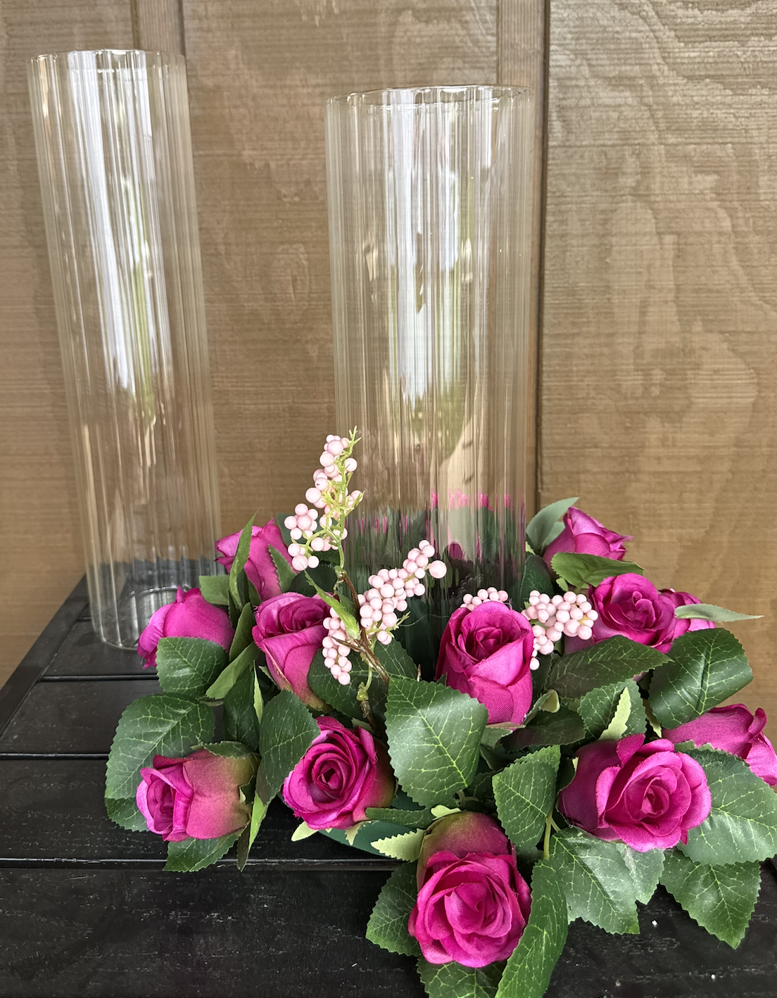 Ribbed cylinder glass vase - various sizes available