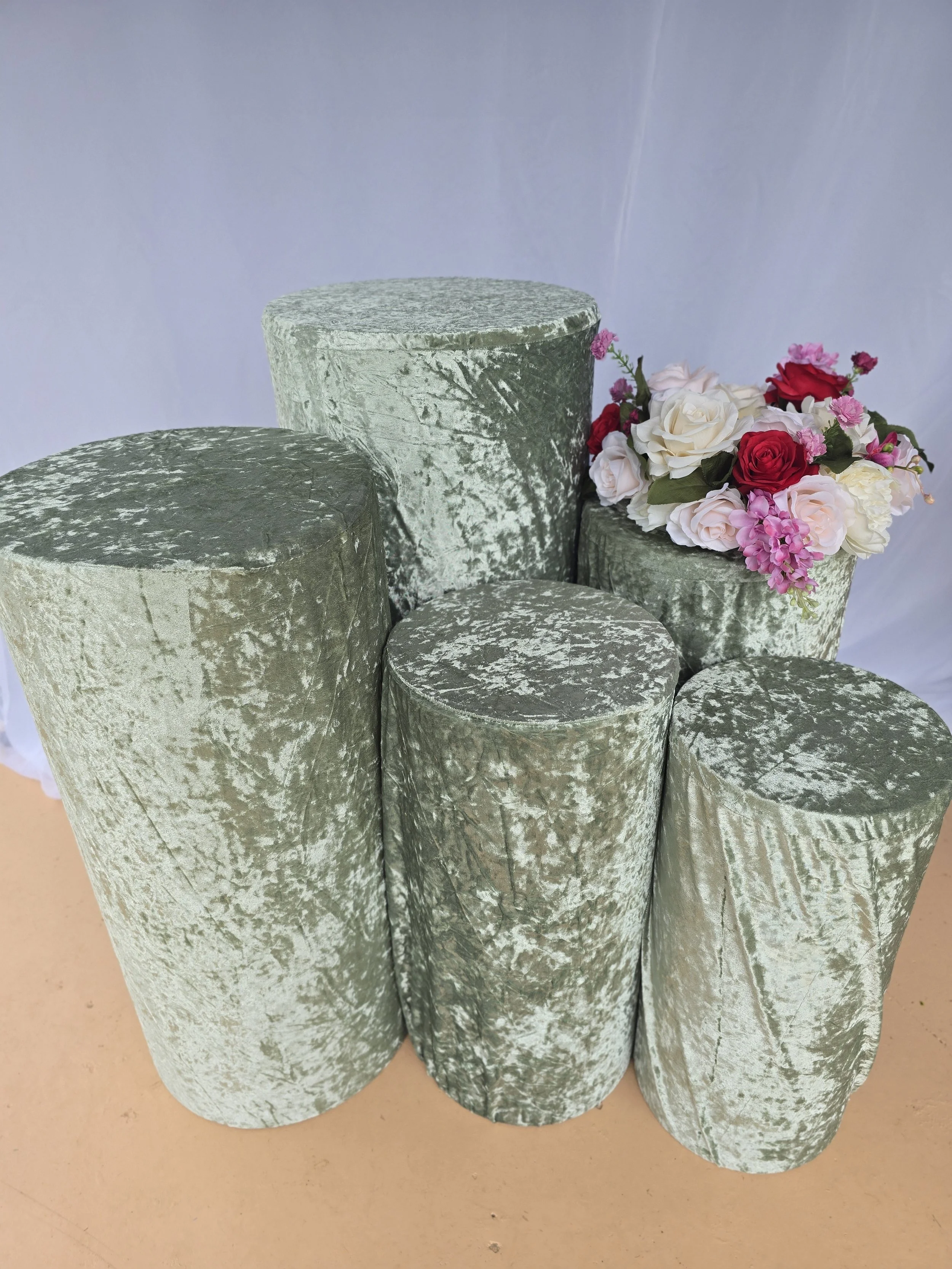 Sage crushed velvet pillar cover (set of 5) - Also available in blush pink, black and ivory.