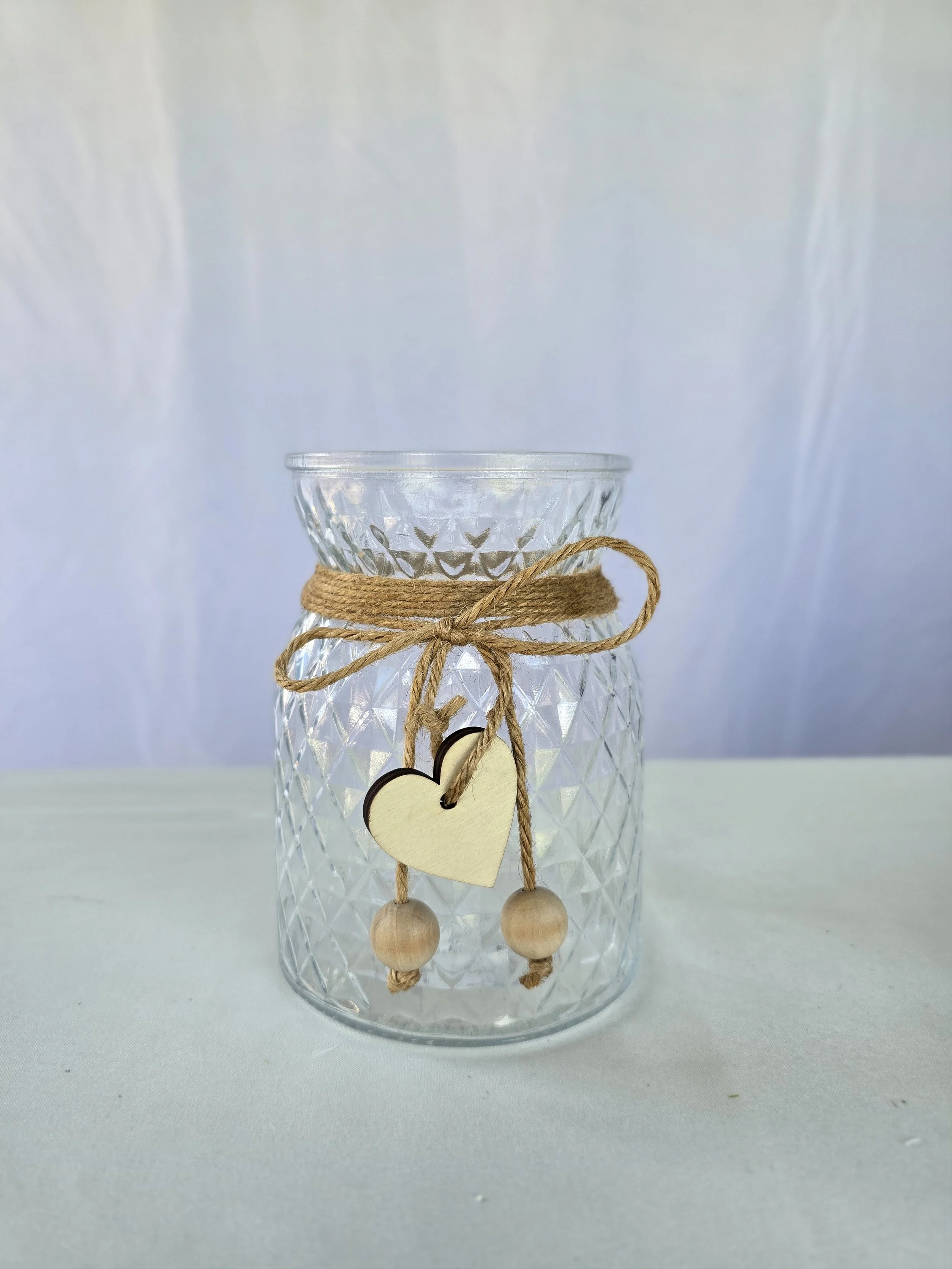 Jar vases with twine heart detail (set of 4)