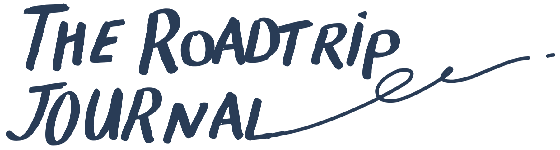 Handwritten text reading 'The Roadtrip Journal' in dark blue ink with a line extending from the letter 'e'.