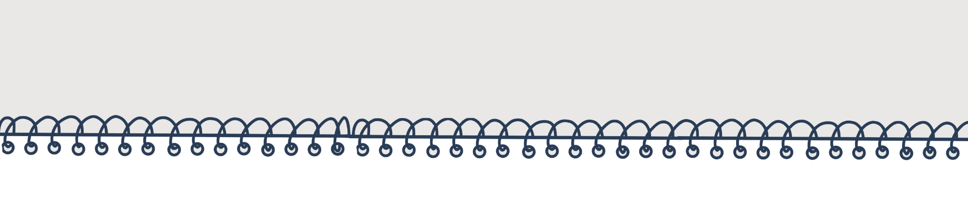 Line of dark blue spiral-bound notebook pages with the top page lifted, showing the spiral binding detail.