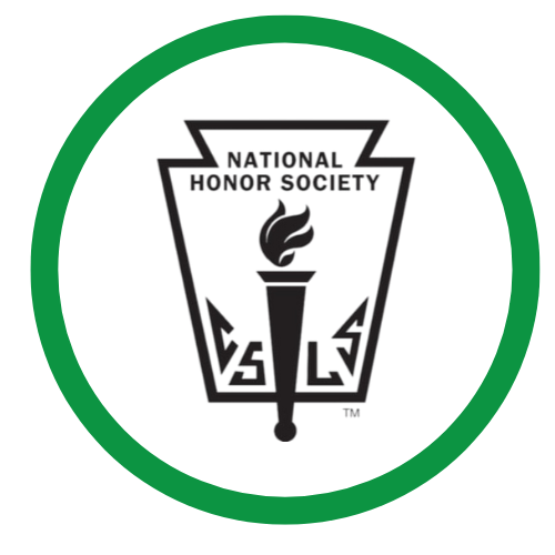 Black and white logo of the National Honor Society with a torch in the center, surrounded by a green border.