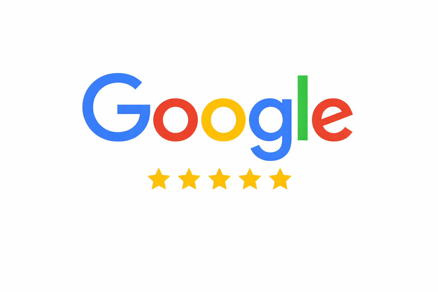 Google logo with five gold stars below.