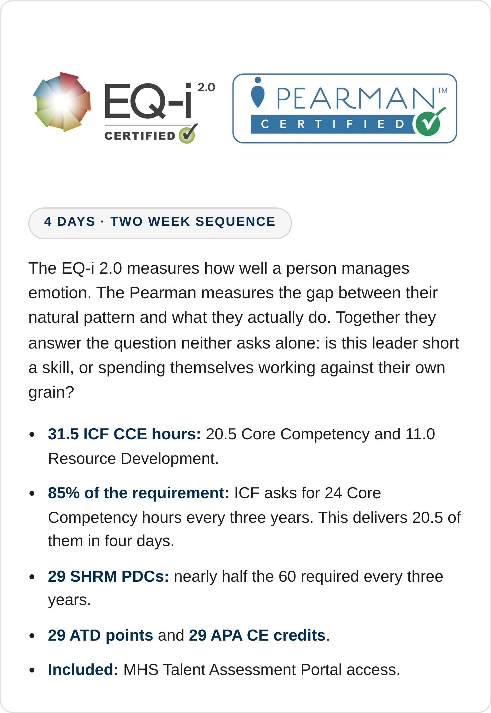 FastTrack  - EQ-i 2.0 / EQ 360 and Pearman Sequenced Online Certifications (Live/Virtual)