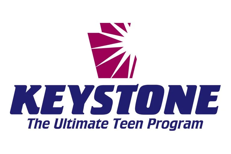 Keystone logo with a stylized purple and white mountain peak graphic and the text 'KEYSTONE The Ultimate Teen Program' in purple.