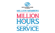 Book of Mormon Church logo with text 'MILLION MEMBERS MILLION HOURS OF SERVICE' in red and blue