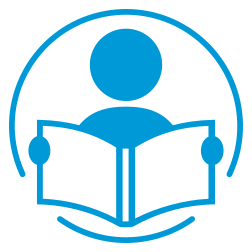 Icon of a person reading a book with a circle outline
