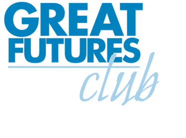 Logo for Great Futures Club with stylized blue text.