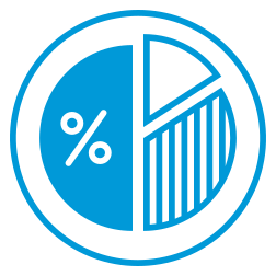 A pie chart with blue and black sections and a percentage symbol in the blue section.
