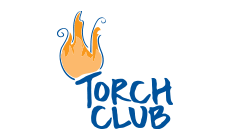 Logo of Torch Club featuring a stylized torch with flames and text.