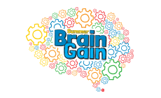 Colorful illustration of a brain with interconnected gears and the text 'Brain Gain' inside.
