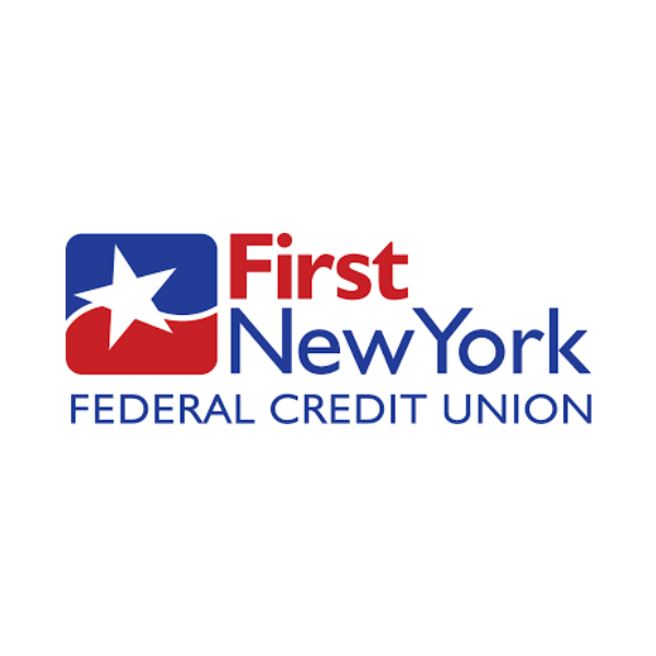Logo of First New York Federal Credit Union, featuring a stylized star with blue, red, and white colors.