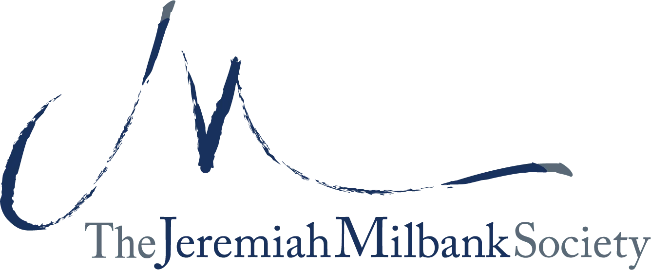 Logo of The Jeremiah Milbank Society with stylized signature and text.