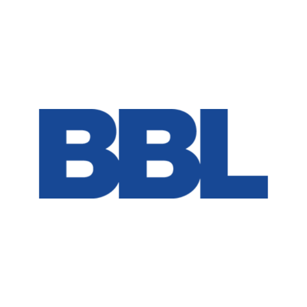 Blue logo with the letters BBL in bold font.