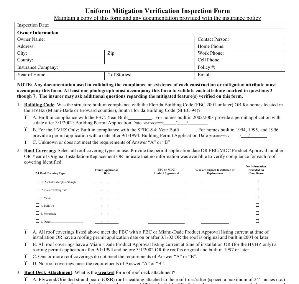 Wind Mitigation inspection report