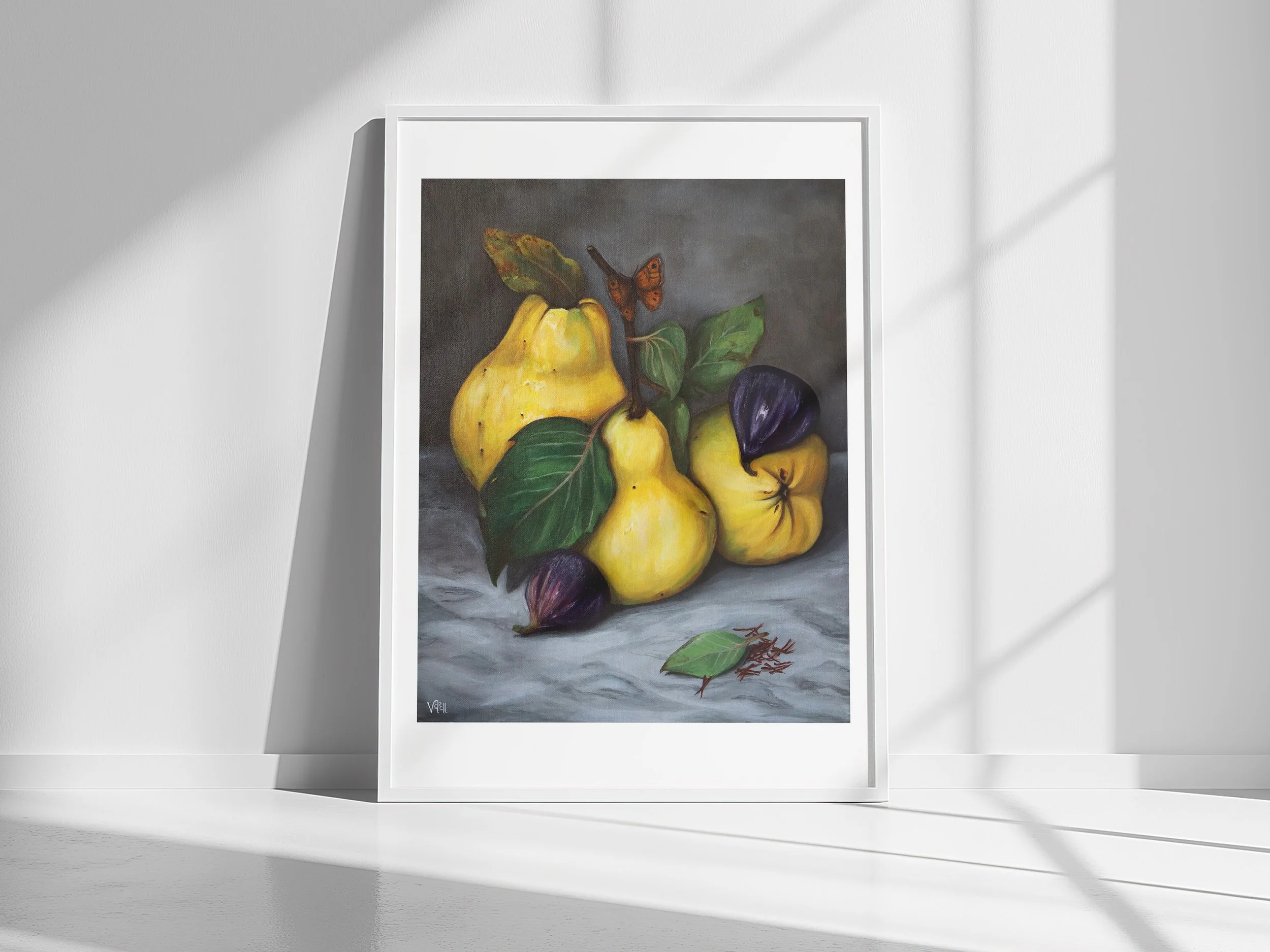 Pears, figs, saffron & butterfly