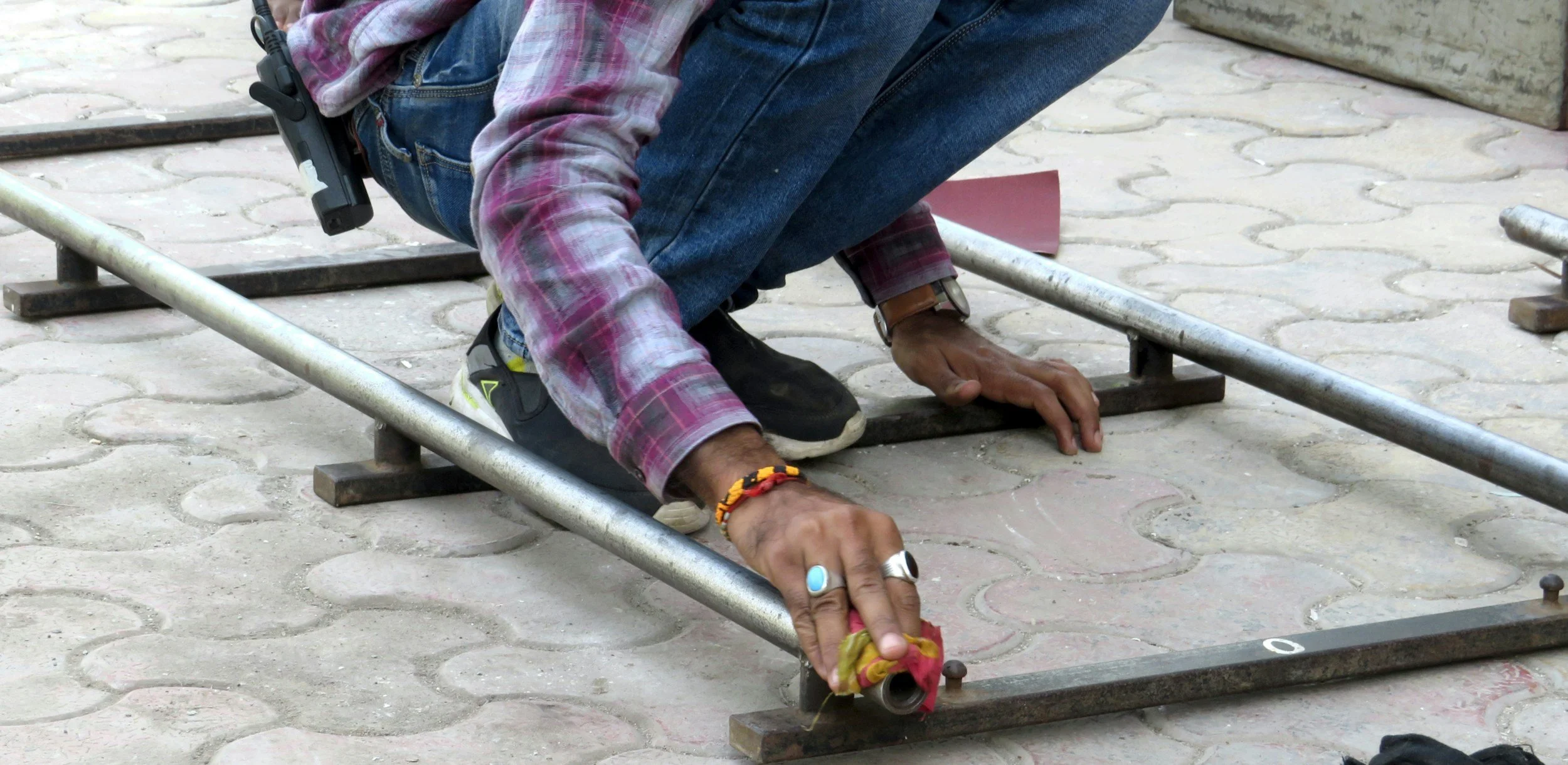 A person assembling a flatpack
