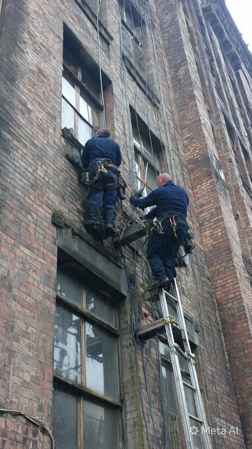 men doing brick and render cleaning