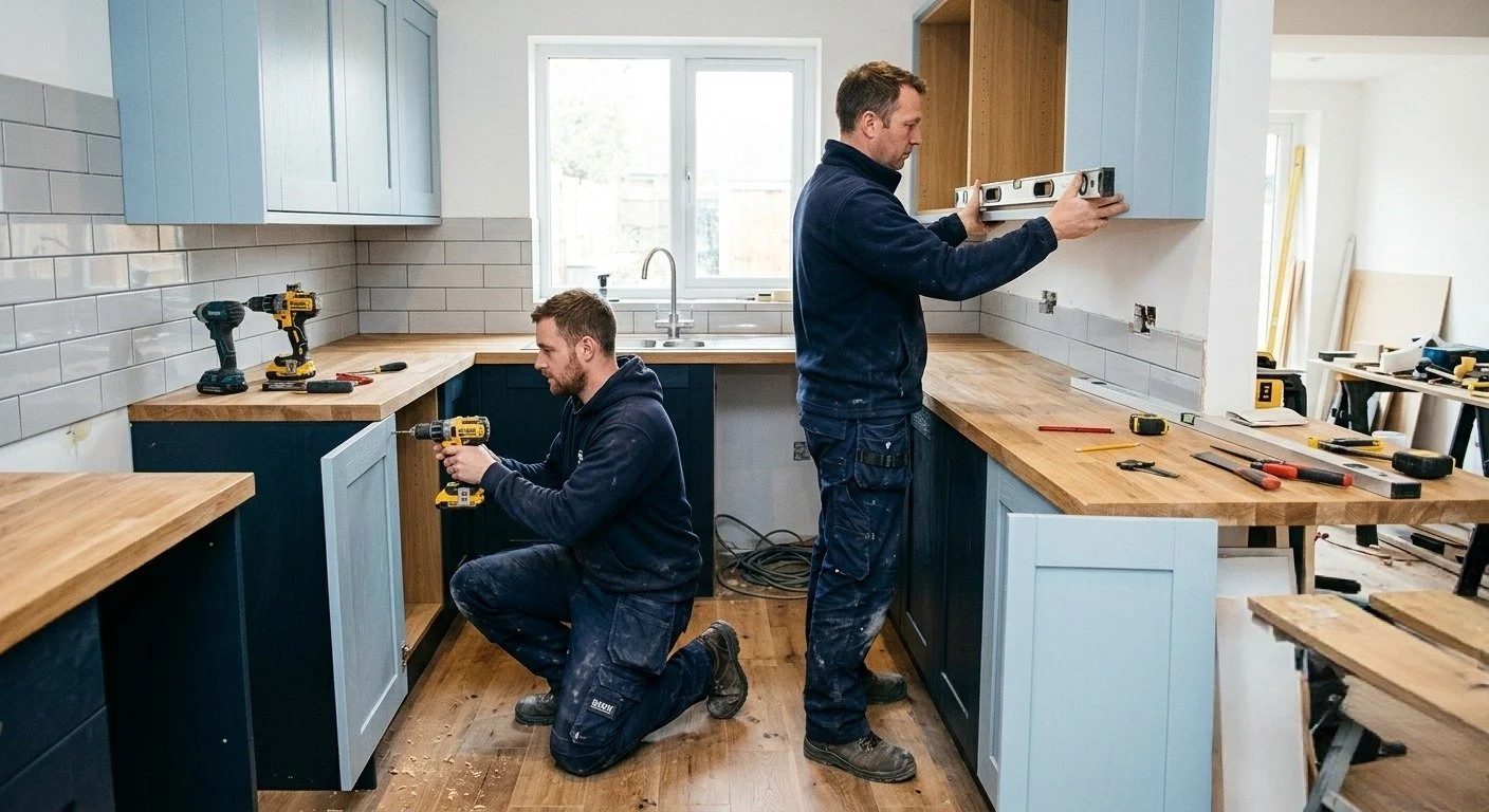 workers fitting a kitchen