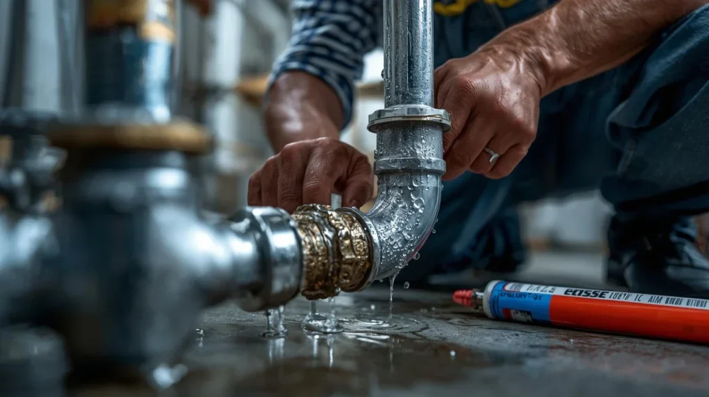 hands fixing a pipe