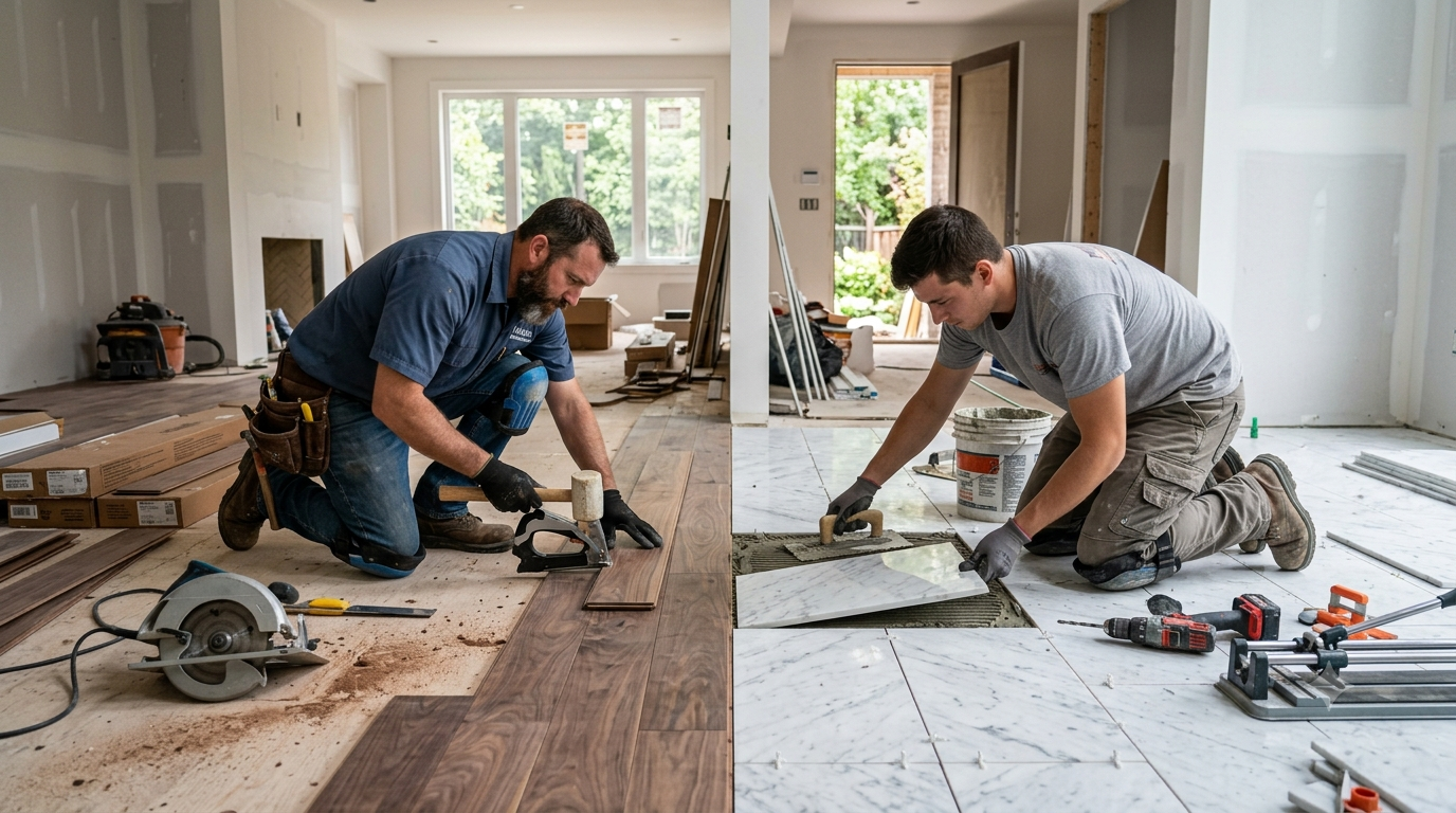 men installing floors