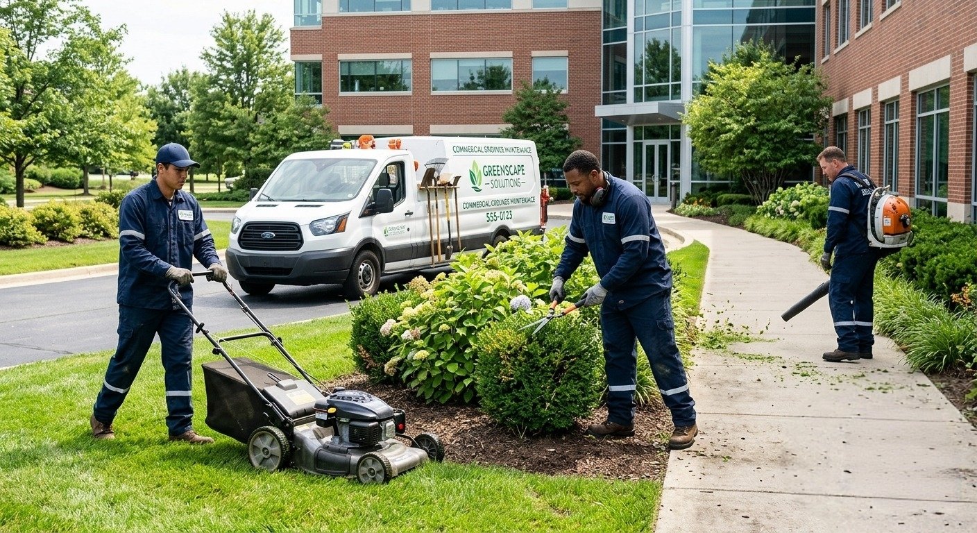 Workers doing commercial grounds maintenance