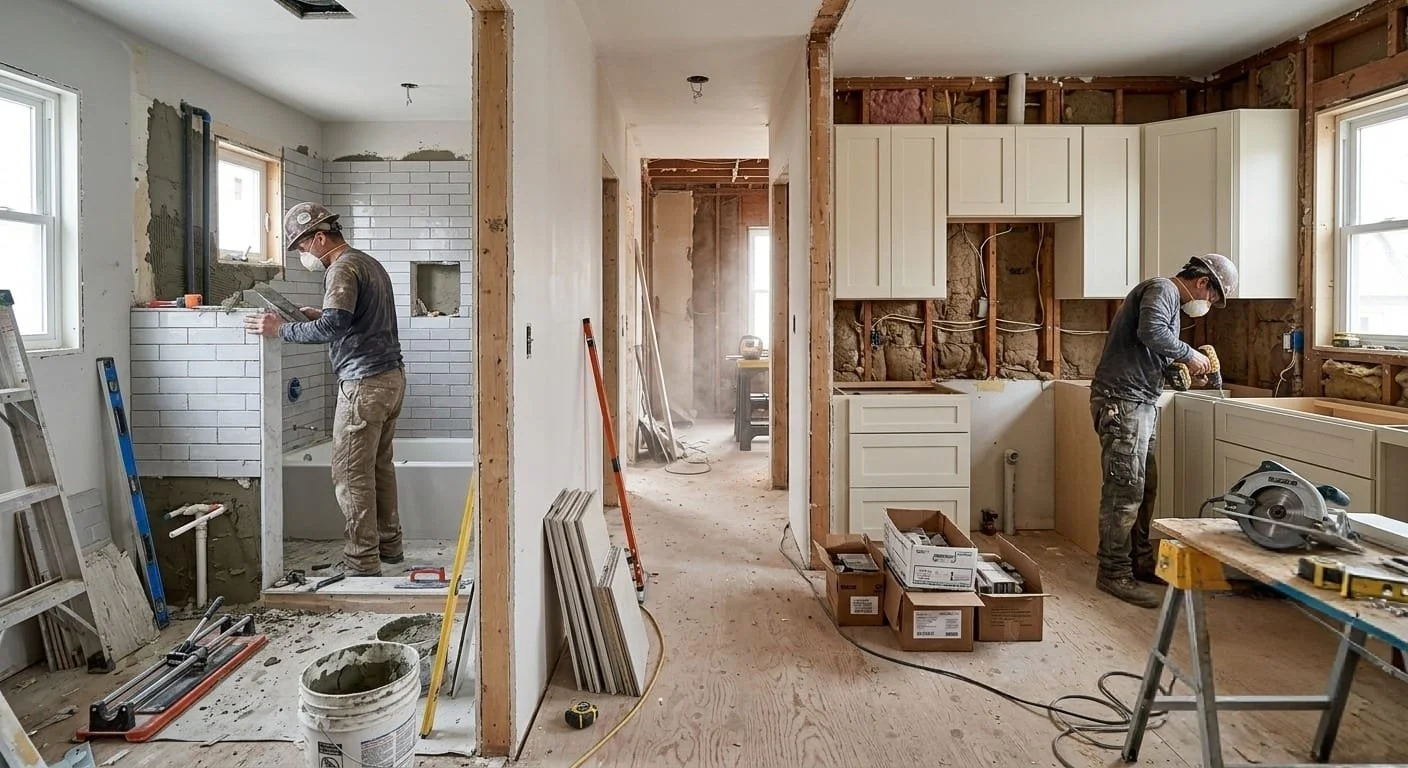 Men doing bathroom & kitchen renovations