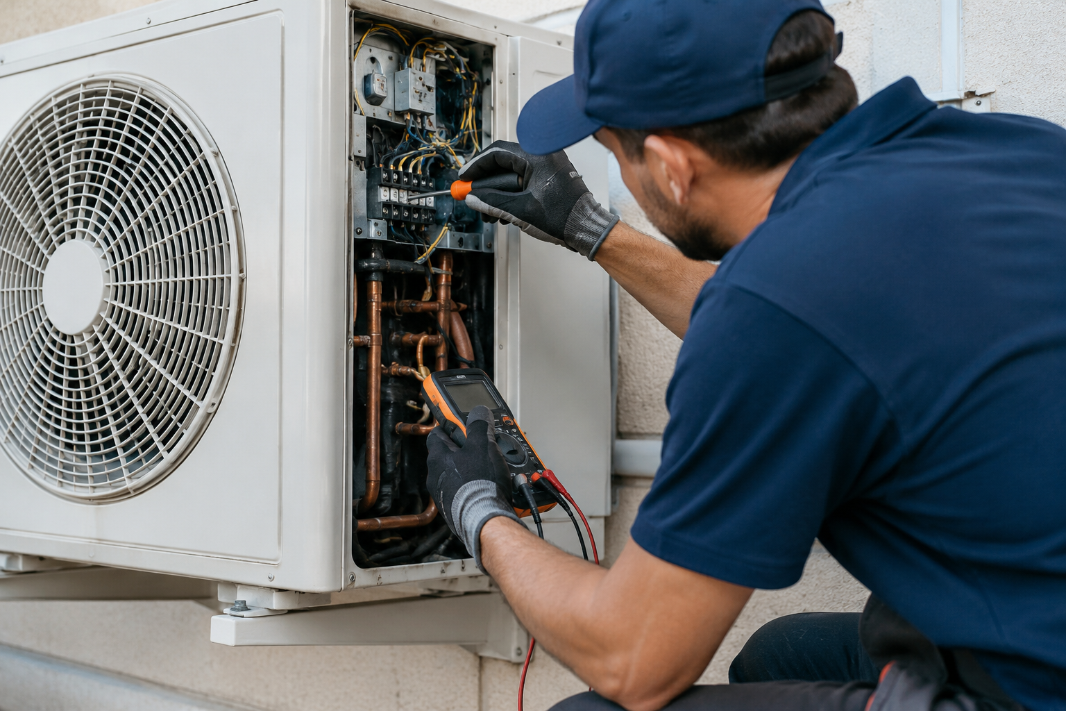 man replacing a hvac