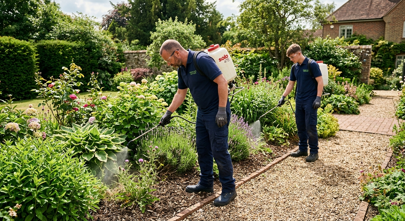 men spraying weed killer
