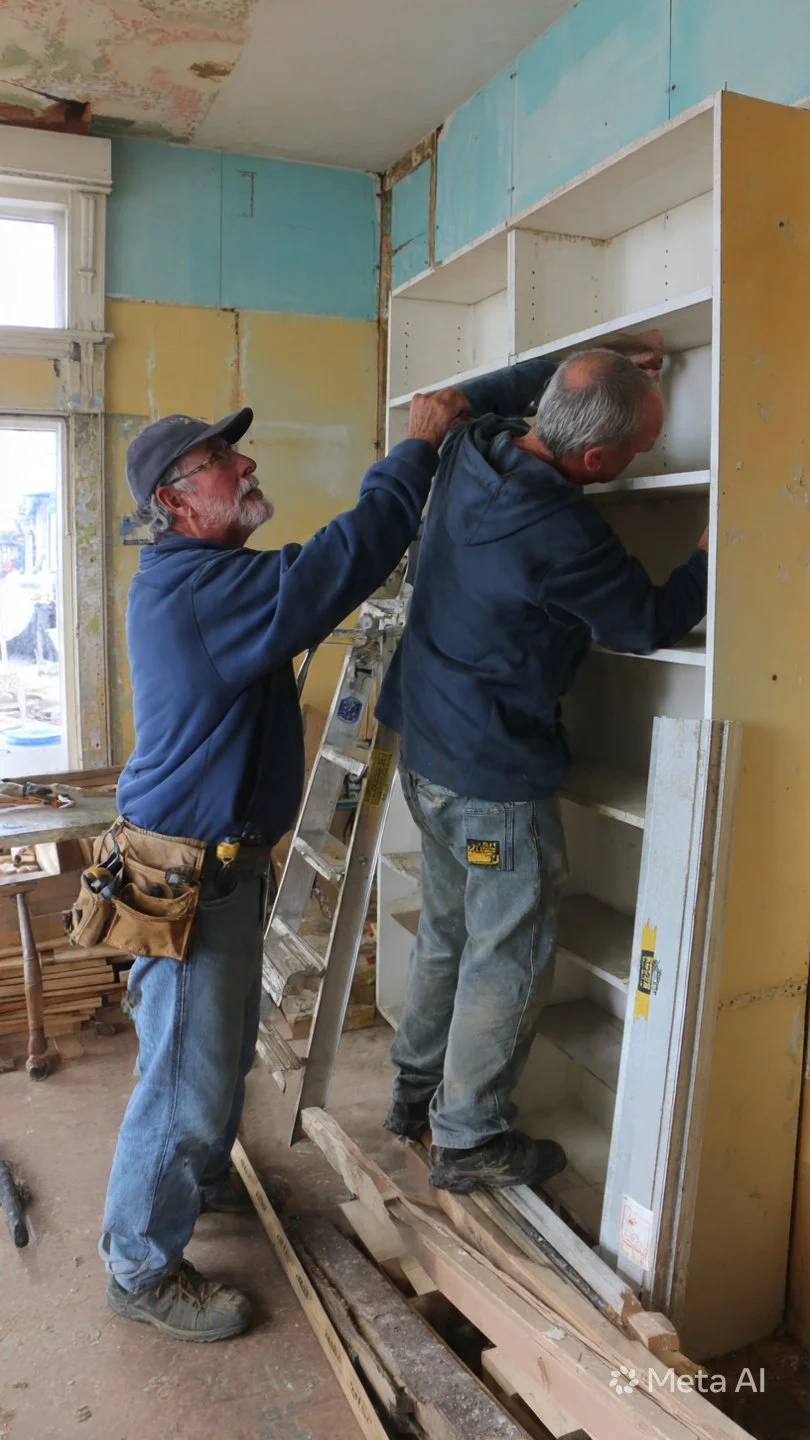 men installing shelving units