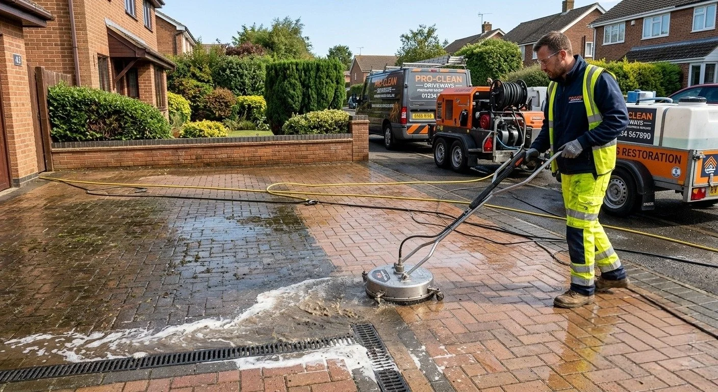 Man cleaning the outdoor pavement