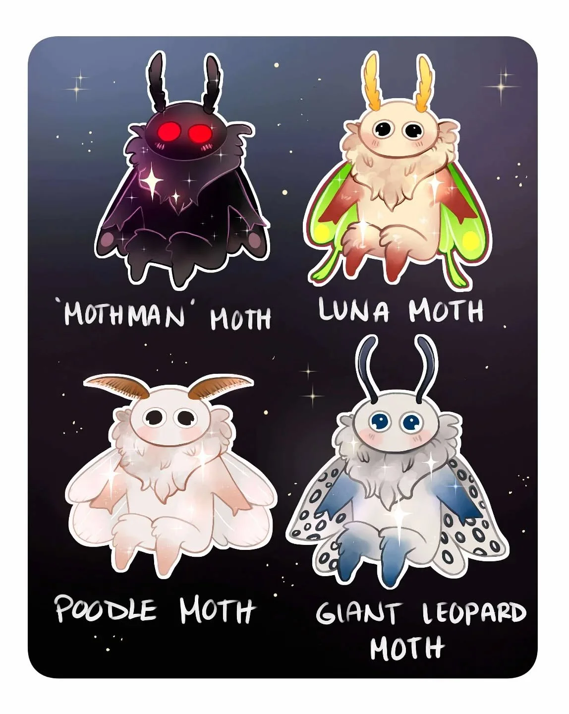 Which one is your favorite? :) New moth boxes and keychains are coming your way 🥰

#illustrations #mothman #cuteart #digitalart