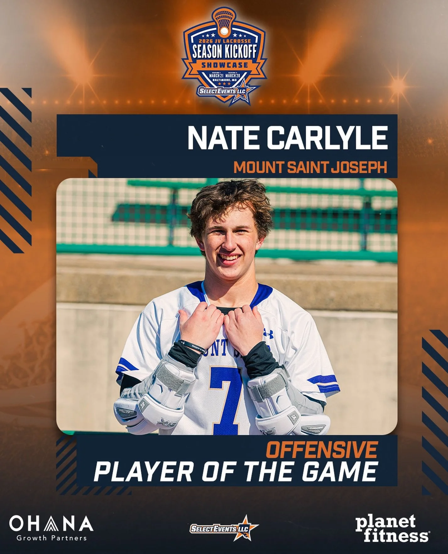 Rounding out the Players of the Game: Nate Carlyle @nate_carlyle from @msjlacrosse is your Game 3 Offensive Player of the Game
