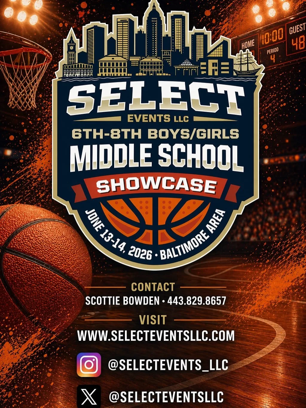 With some much positive feedback from the December Holiday event Select Events in partnership with Premier Basketball presents the Middle School Showcase June 13-14 in bmore area. 6-8th grade boys/girls. Two game showcase max cost is ref/trainer fees