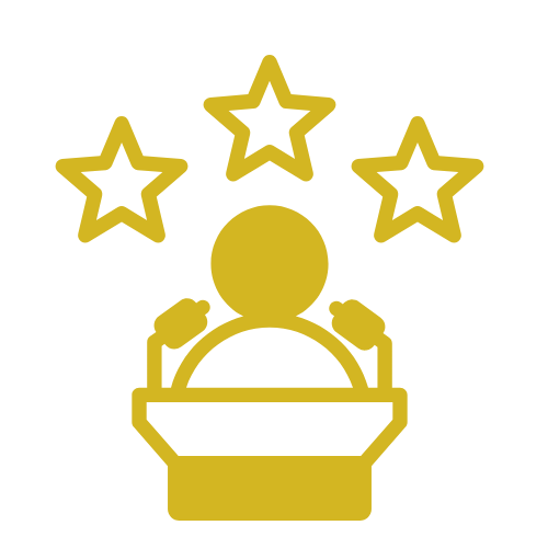 Gold award medal with three stars above a podium or trophy