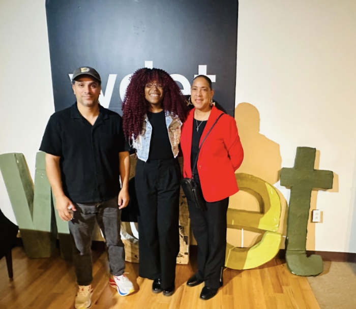 Pictured: Wessan Al-Badry, photojournalist and curator of Pollution Has No Boundaries exhibit on the intimate capture of the detrimental impact the factories in close proximity to the residential neighborhoods, and Lisa Landry (fc), a resident and co