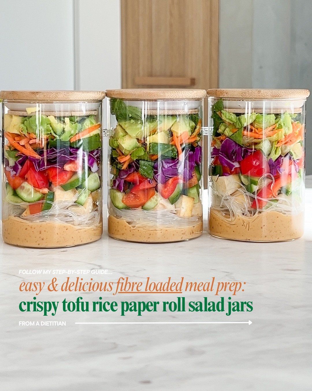 Easy, fibre-loaded &amp; plant-based meal prep 💚🥗🫙 
These Crispy Tofu Rice Paper Roll Salad Jars are packed with fibre, plant protein and colour, the perfect fresh, filling grab-and-go lunch.

Swipe through for my step-by-step guide to make them.
