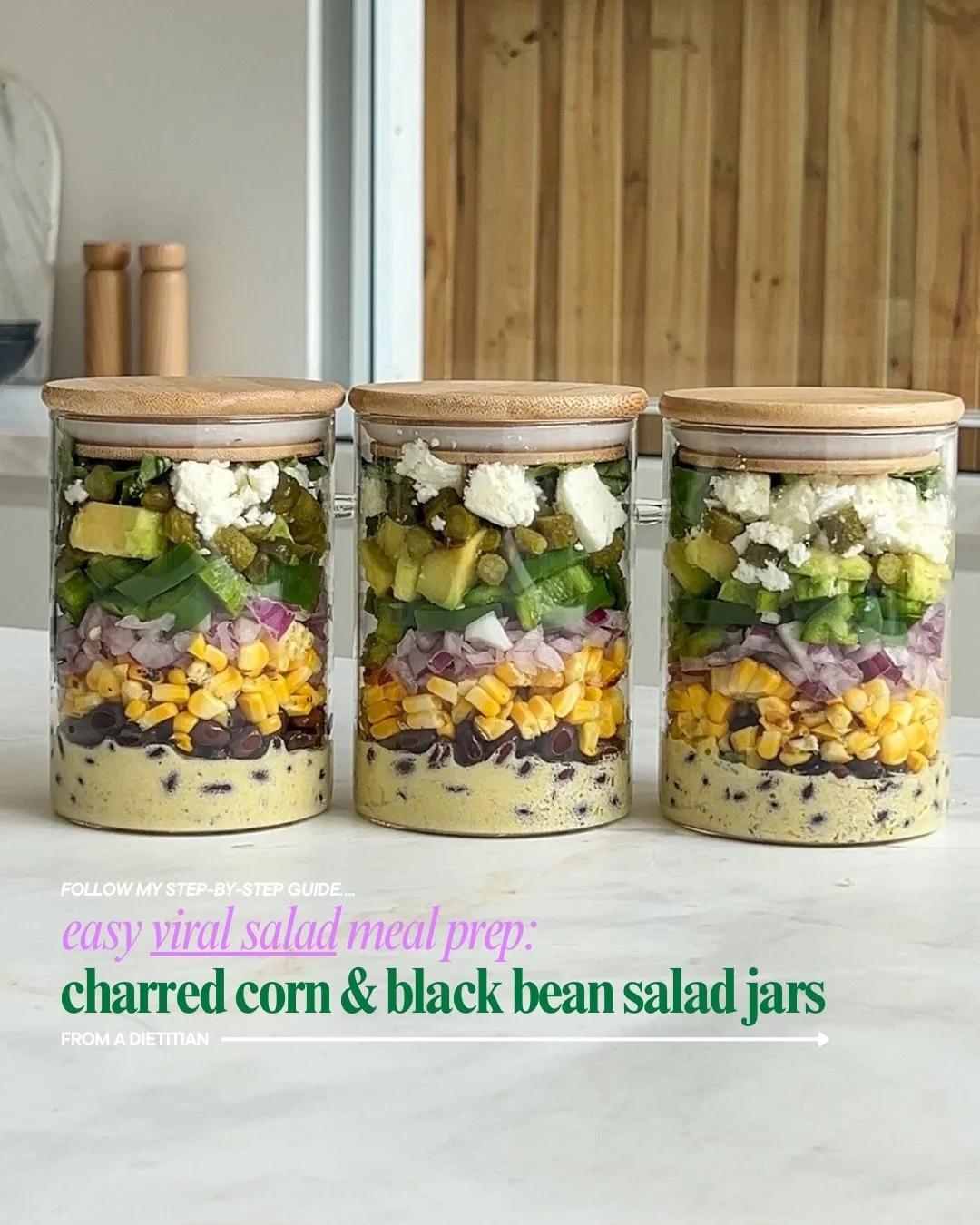 Meal Prep Made Deliciously Easy 🌽💚
My Charred Corn &amp; Black Bean Salad Jars cost under $5 per serve, are easy, delicious and packed with fibre! 
Make once and you&rsquo;ve got 3 days of delicious, nourishing lunches 🙌
💚 Swipe through &amp; sav